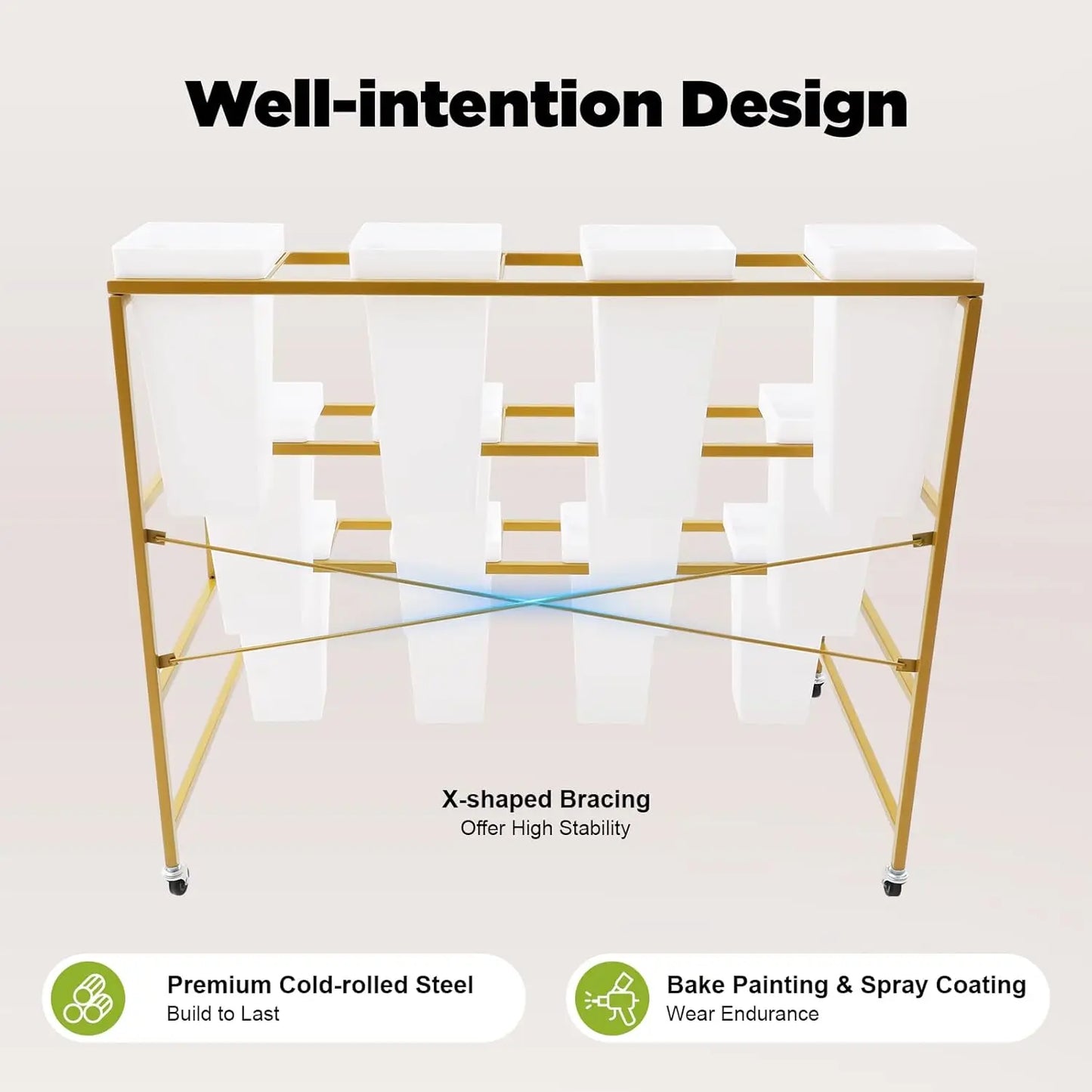Flower Display Stand With Wheels, 3-Tier Plant Cart, Heavy Duty Indoor