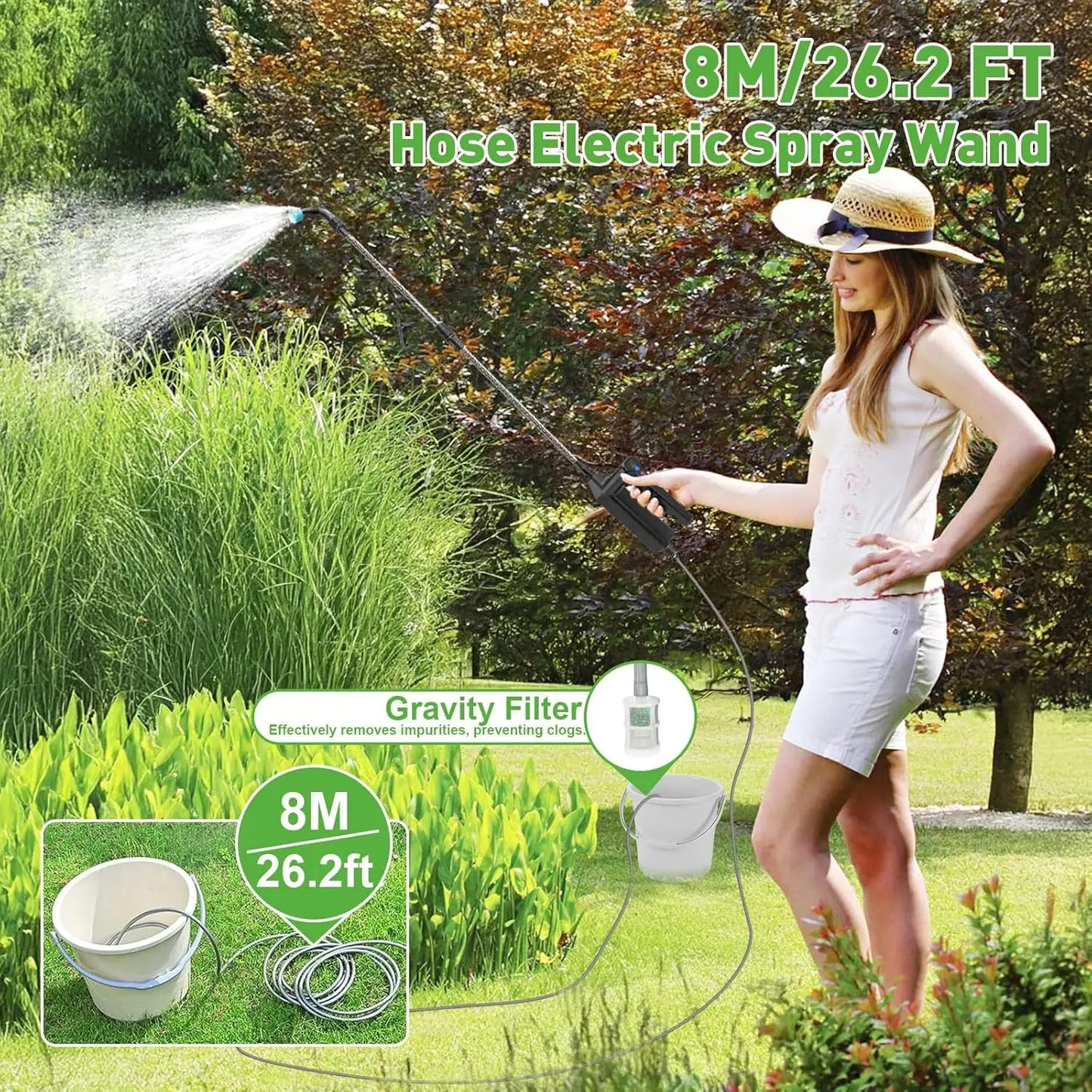 Battery Powered Garden Sprayer With Telescopic Wand And Adjustable Nozzles