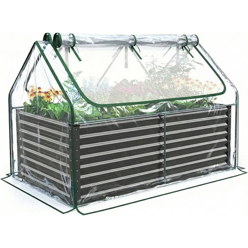 Galvanized Raised Garden Bed With Cover Outdoor Planter Box Grow Bed