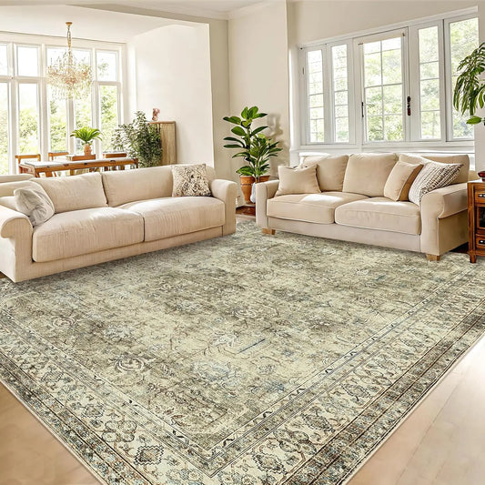 HiMISS Floral Area Rugs For Living Room Machine Washable Polyester