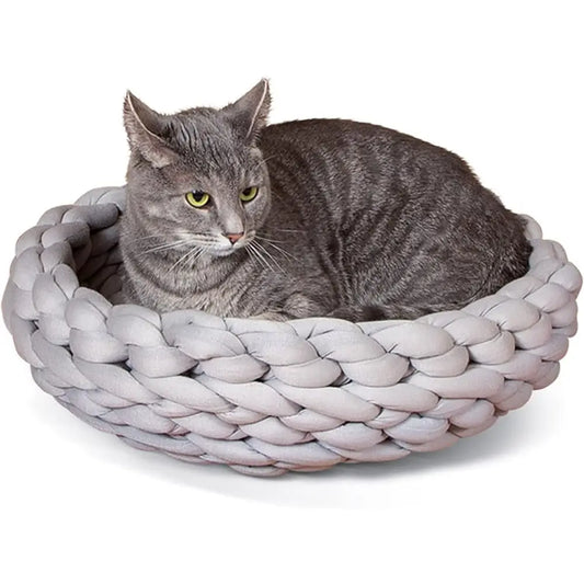Handwoven Knitted Round Cat Bed Comfortable Nest For Pets