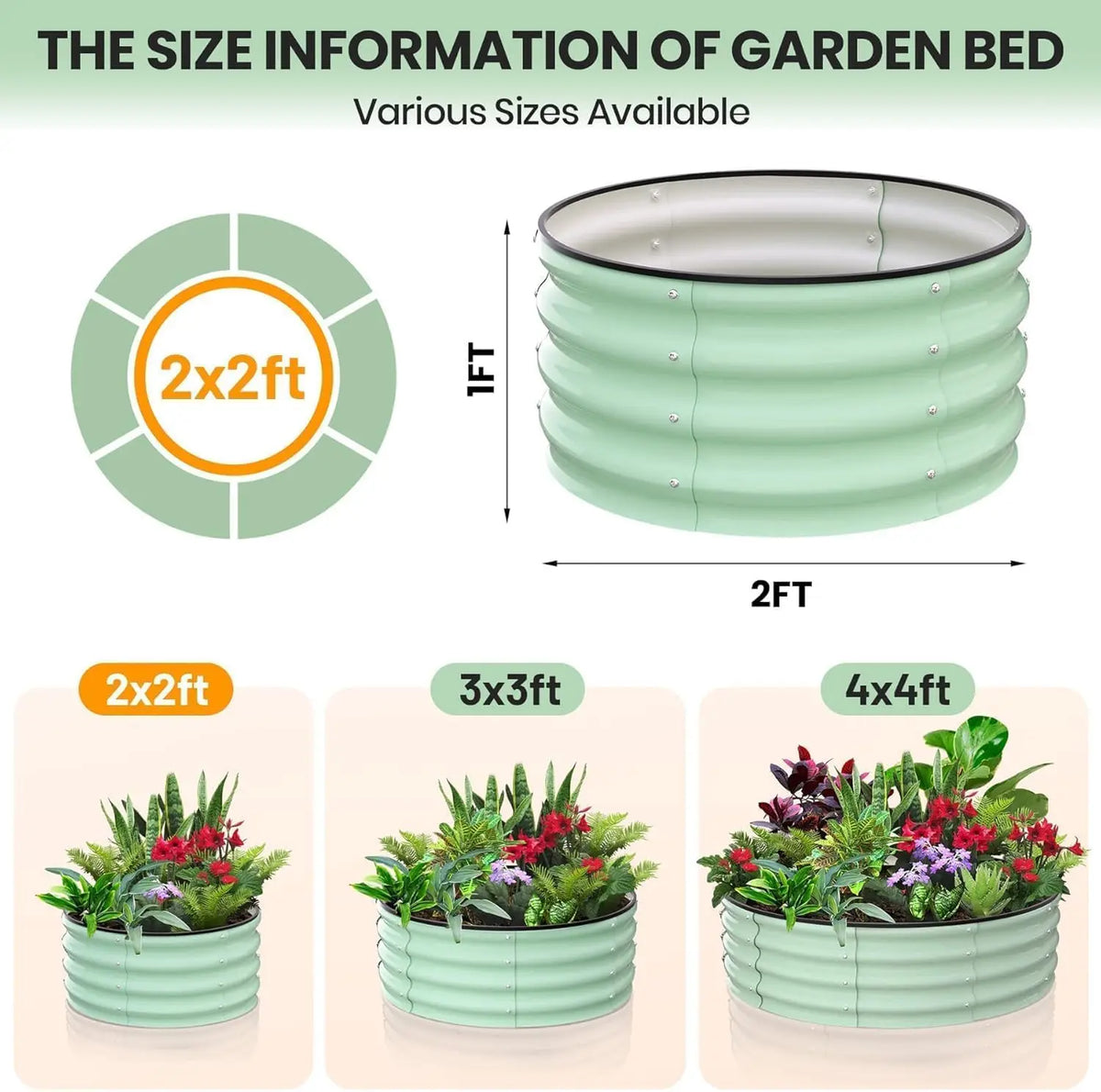 Tacleekii Galvanized Metal Round Raised Garden Planter