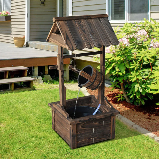 Outsunny Wooden Wishing Well Outdoor Electric Water Fountain With Pump