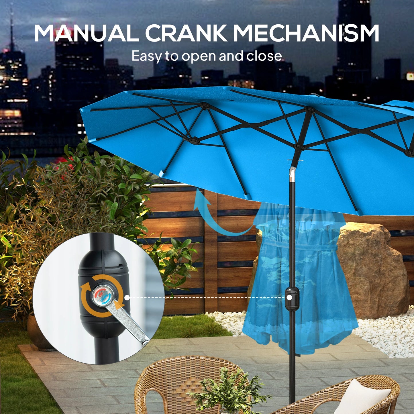 Outdoor Patio Umbrella With Tilt And Crank Double Sided Venting