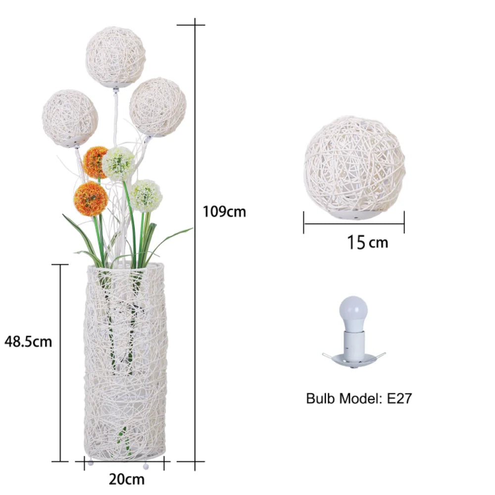 Modern Handwoven Rattan Floor Lamp with Lampshade and LED Bulb