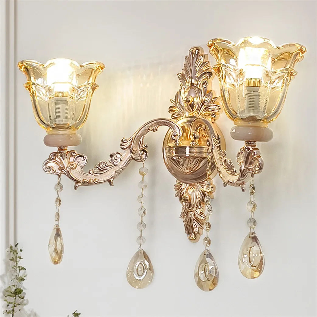 Vrygle Floral Wall Sconce With Crystal Lampshade Entrance Hallway Decor