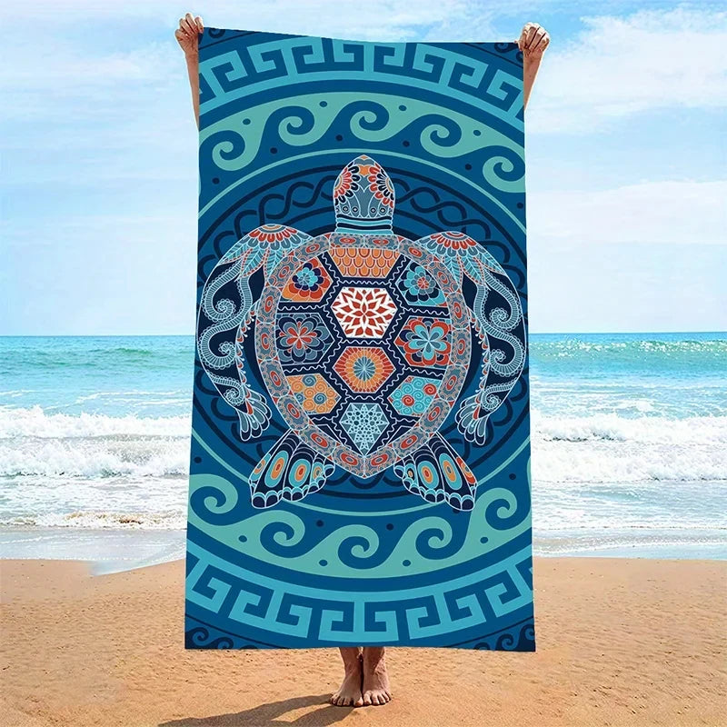 Geometric Turtle Print Beach Towel For Pool And Outdoor Travel