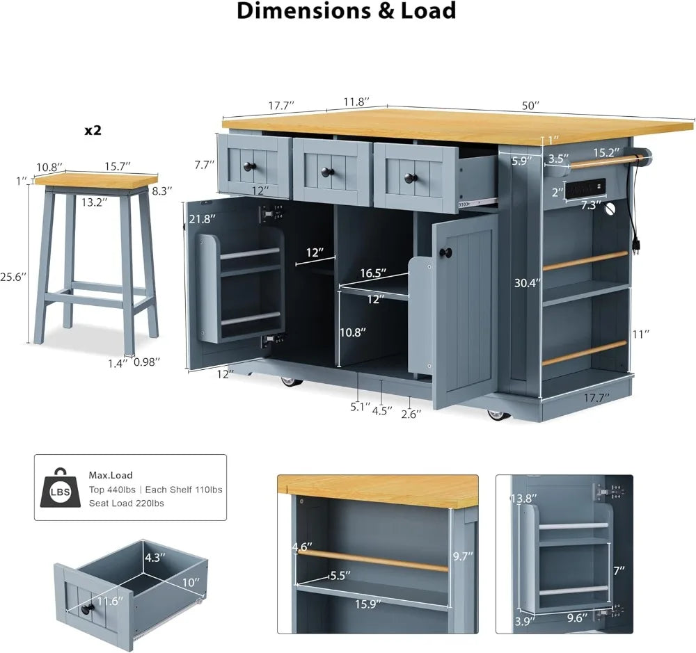 Versatile Kitchen Island With Bar Stools Storage And Power Outlet