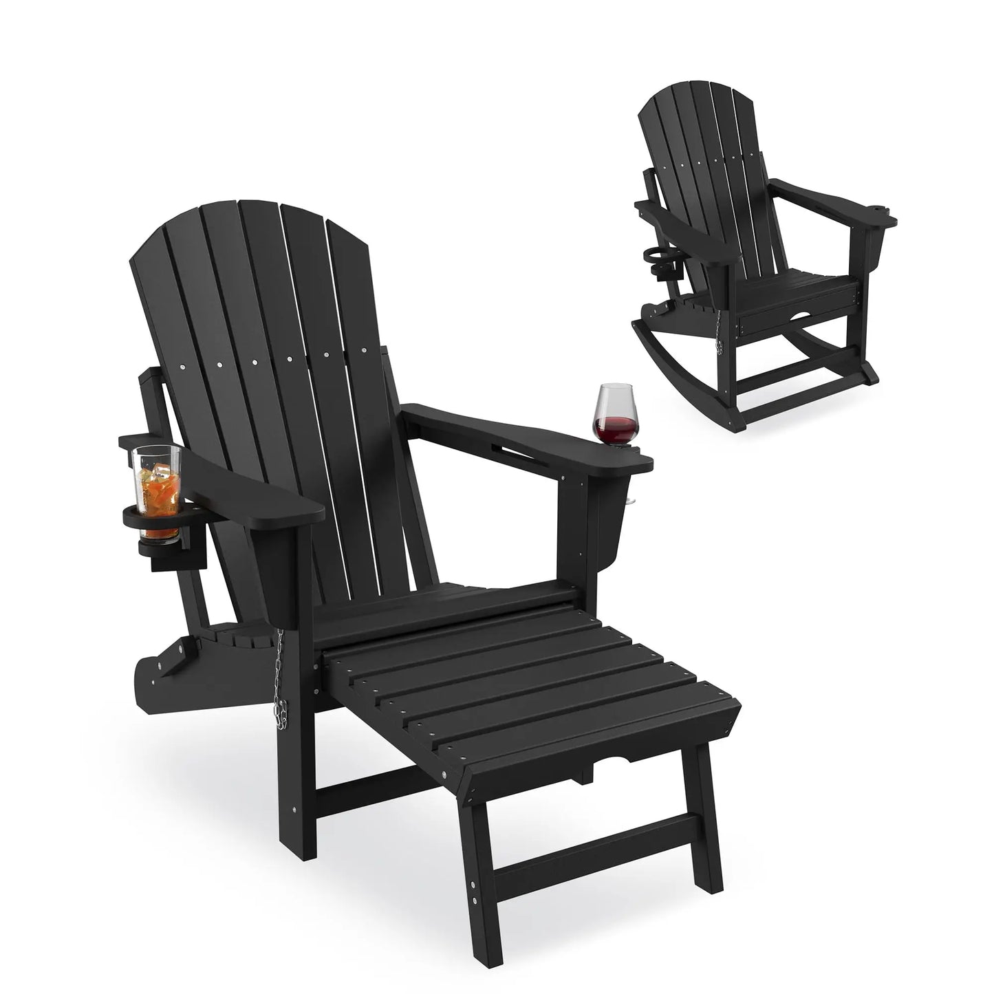 Studyset Folding Adirondack Rocking Chair With Footrest And Cup Holder
