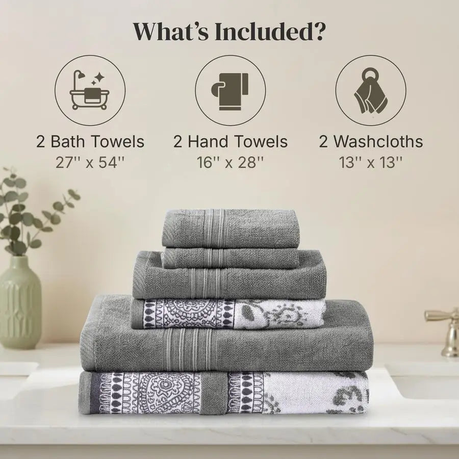 Towel Set 6 Piece Premium Jacquard Yarn Dyed Bath Towels