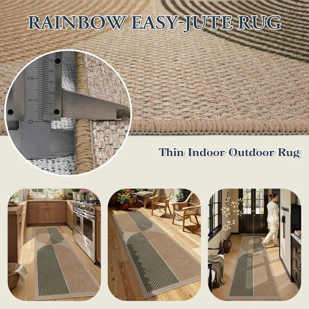Modern Jute Rug Hallway Runner Non Slip Indoor Outdoor Washable