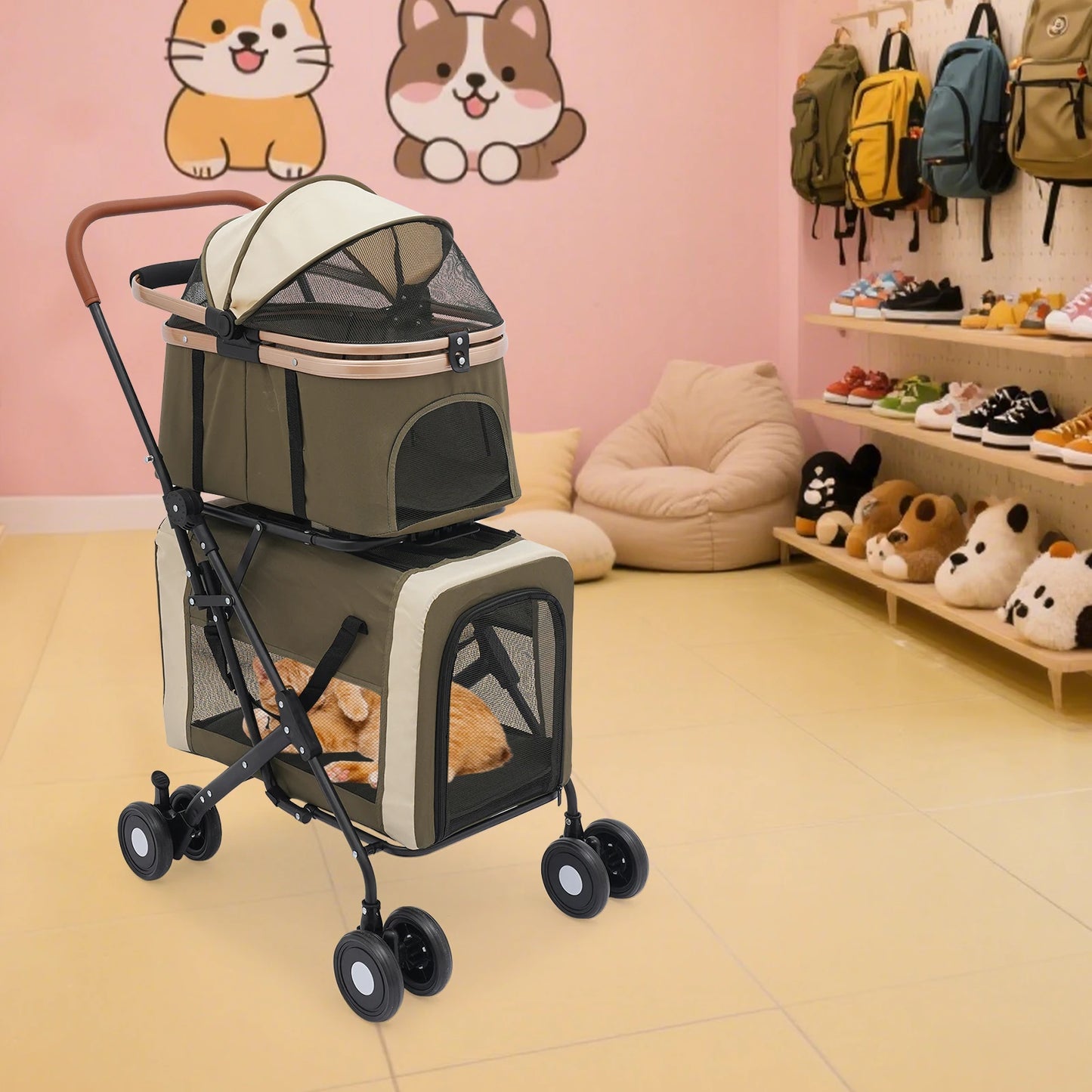 Bymaocar Foldable Pet Stroller For All Pets Two Tier Design