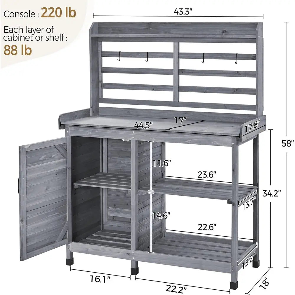 Outdoor Potting Bench Workstation With Storage Cabinet Shelving