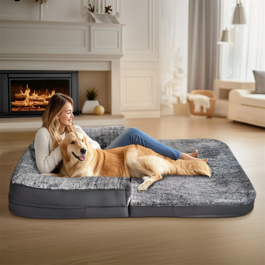 Bingopaw Giant Dog Bed Plush Cover Orthopedic Foam Base Foldable