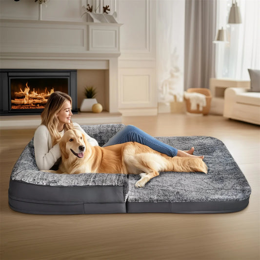 Bingopaw Giant Dog Bed Plush Cover Orthopedic Foam Base Foldable