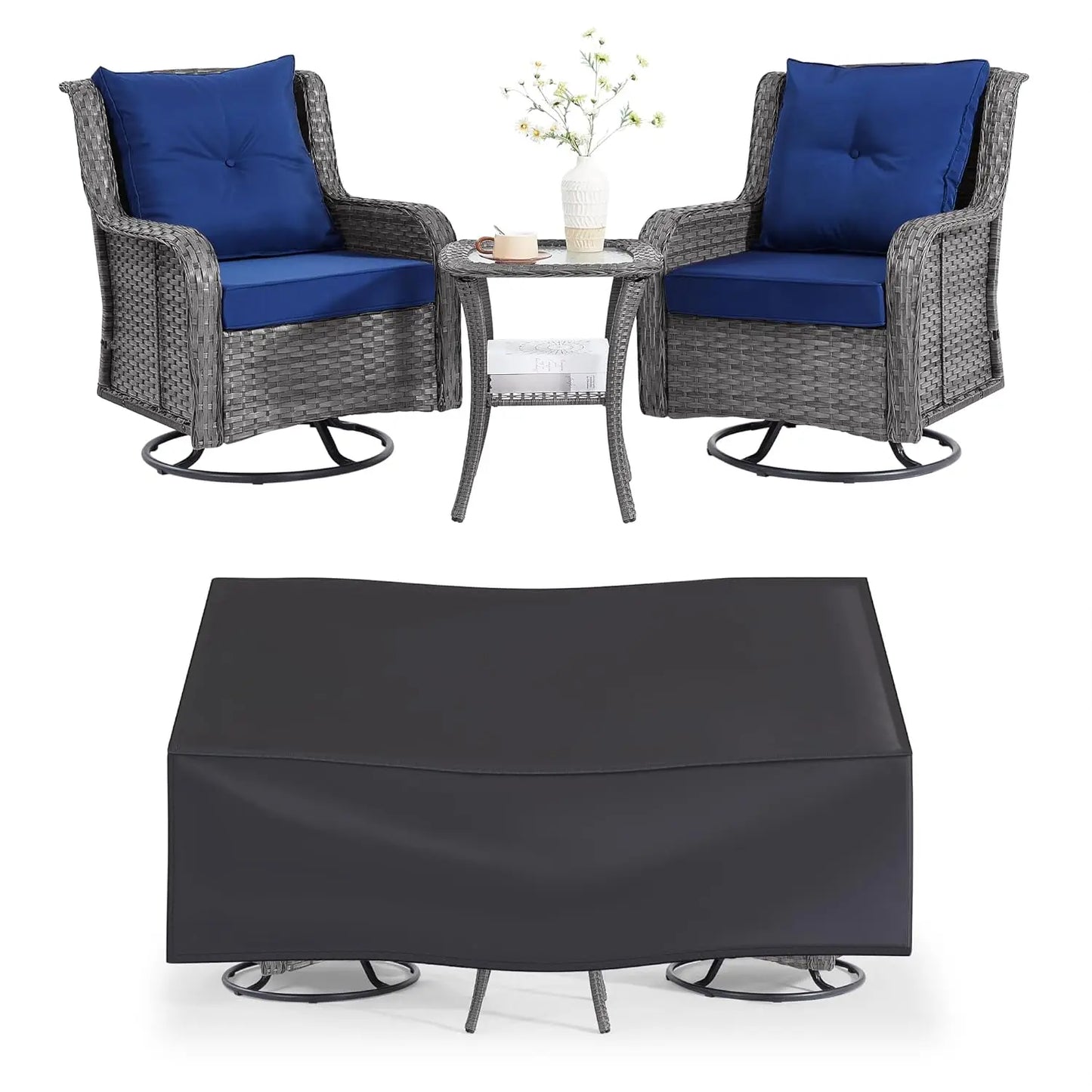 360 Degree Swivel Patio Set Wicker Chairs And Side Table