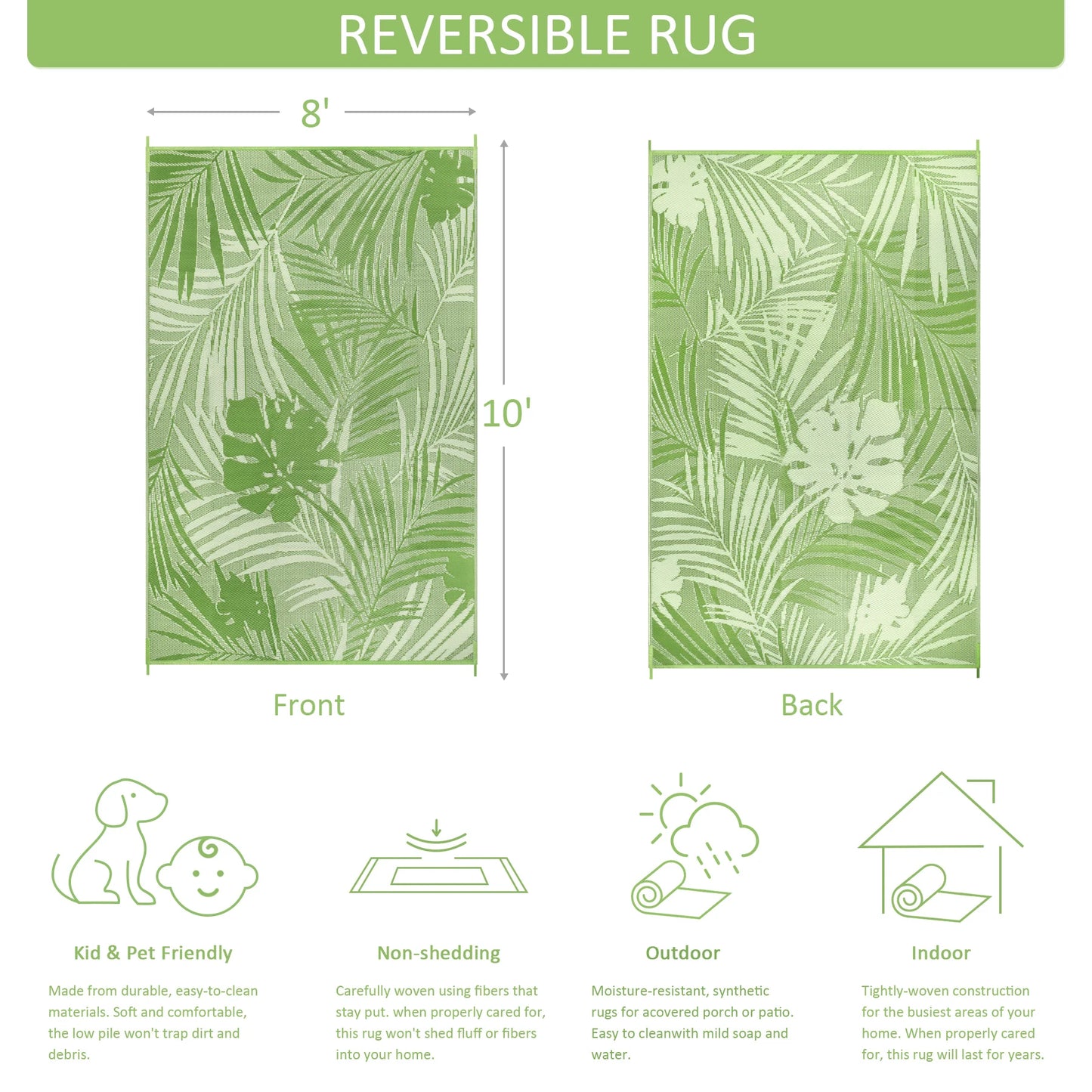 Outdoor Rug Recycled Plastic Straw Leaves Pattern For Patio