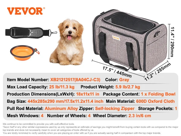 Pet Cat Carrier Backpack With Wheels And Telescopic Handle For Travel