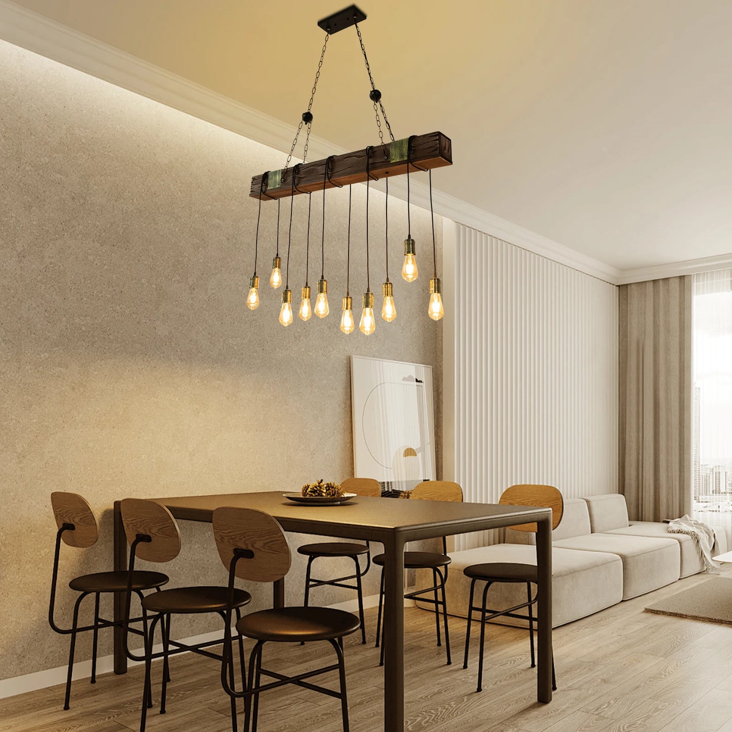Vintage Wood Ceiling Chandelier Pendant Light E26 For Loft Bar