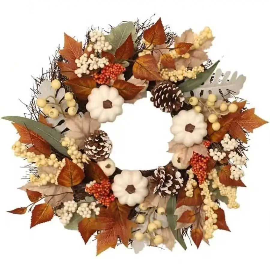 Autumn Harvest Wreath With Pumpkins Pinecones And Maple Leaves for Home Decor