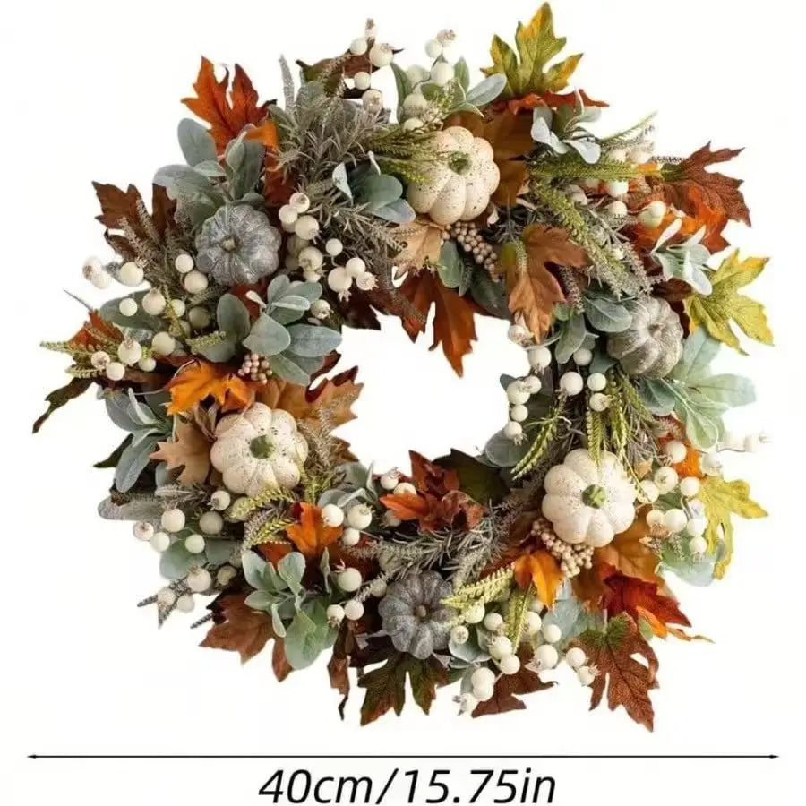 Autumn Harvest Wreath With Pumpkins Pinecones And Maple Leaves for Home Decor