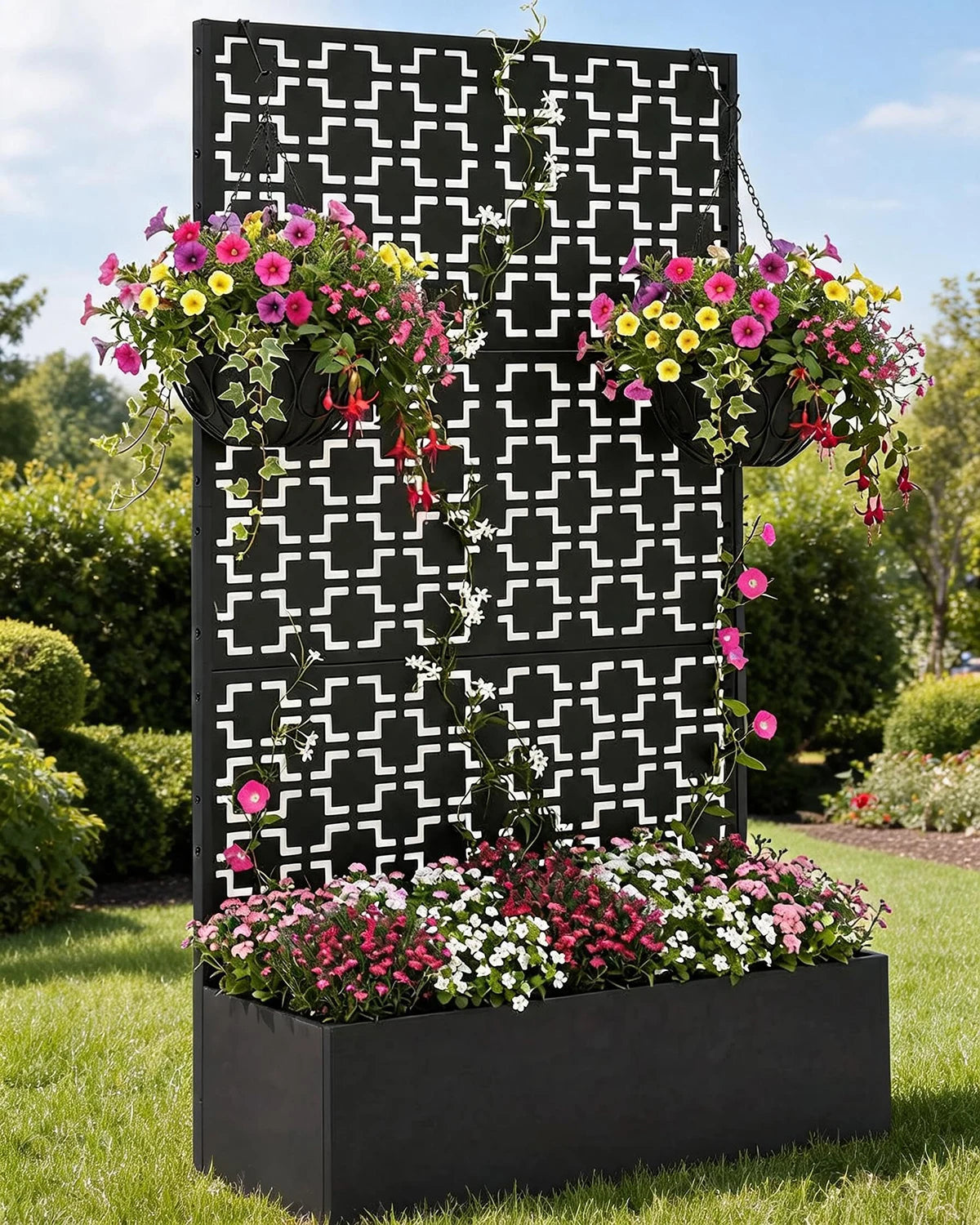 HiMISS Metal Raised Planter Box With Trellis Outdoor Garden