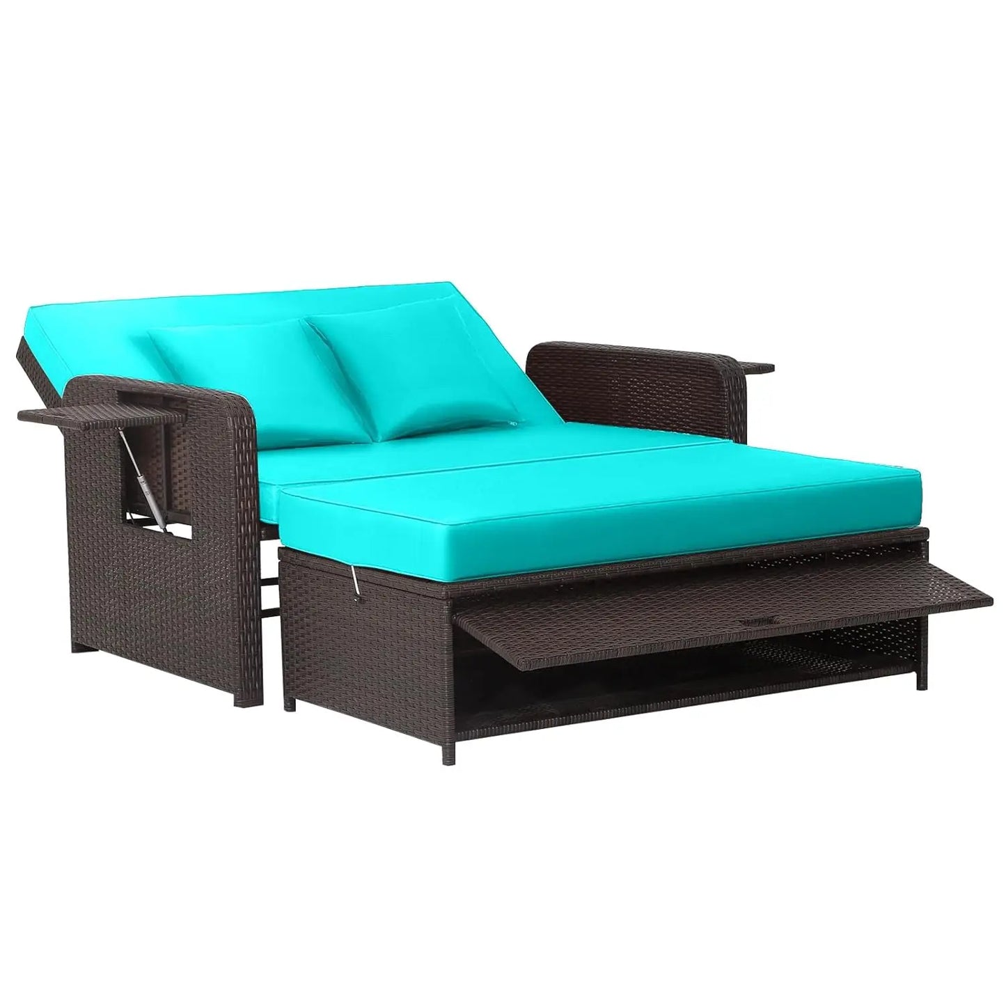 XIAOLANG Outdoor Patio Rattan Daybed With Cushions And Storage Ottoman