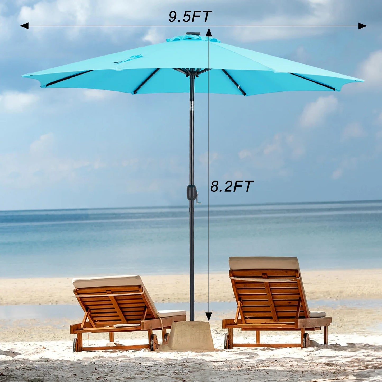 JHK UV-Resistant Solar Patio Umbrella with 32 LED Lights