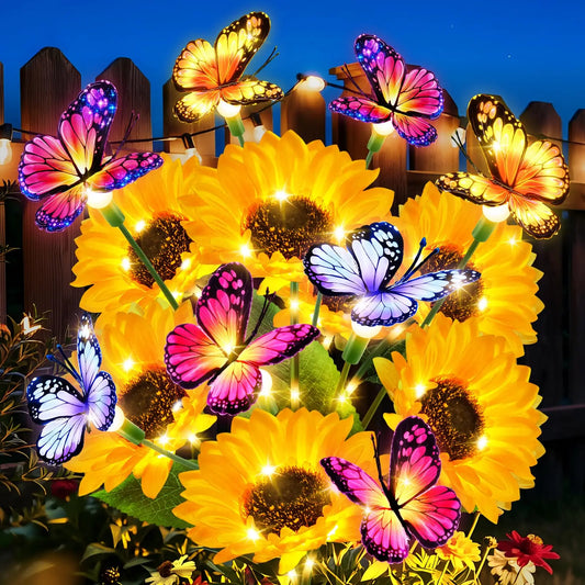 KPSTEK Solar Sunflower Garden Lights With Butterfly Decorations