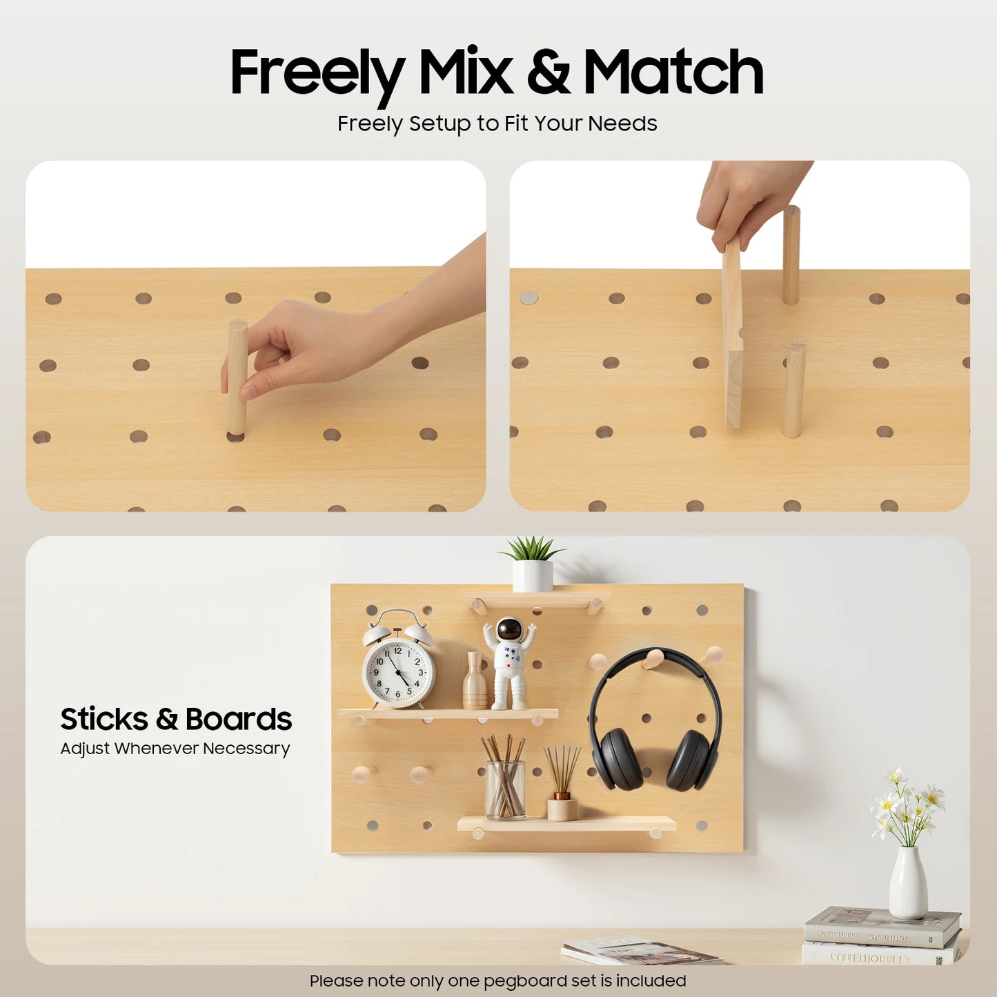 Wood Pegboard Wall Organizer Kit For Home Office DIY
