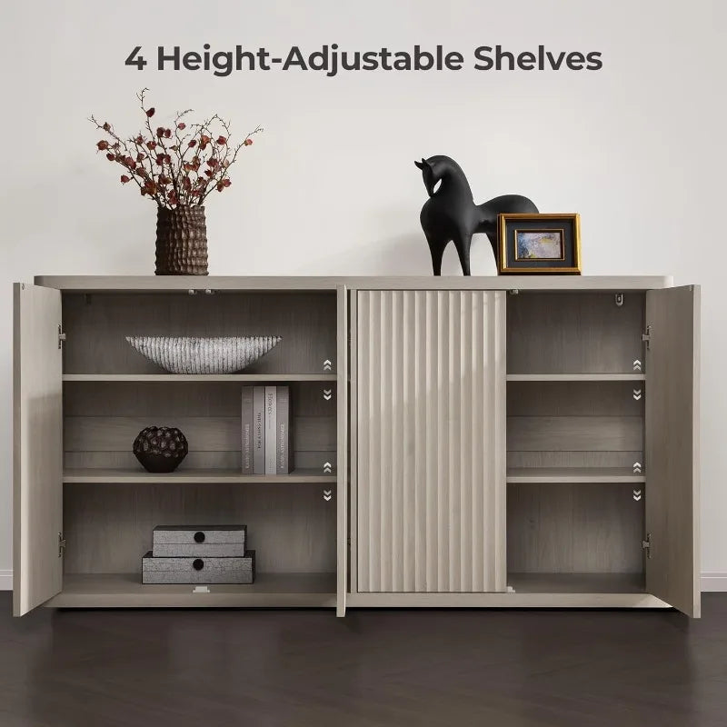 Buffet Cabinet With Storage 4-Door Fluted Credenza