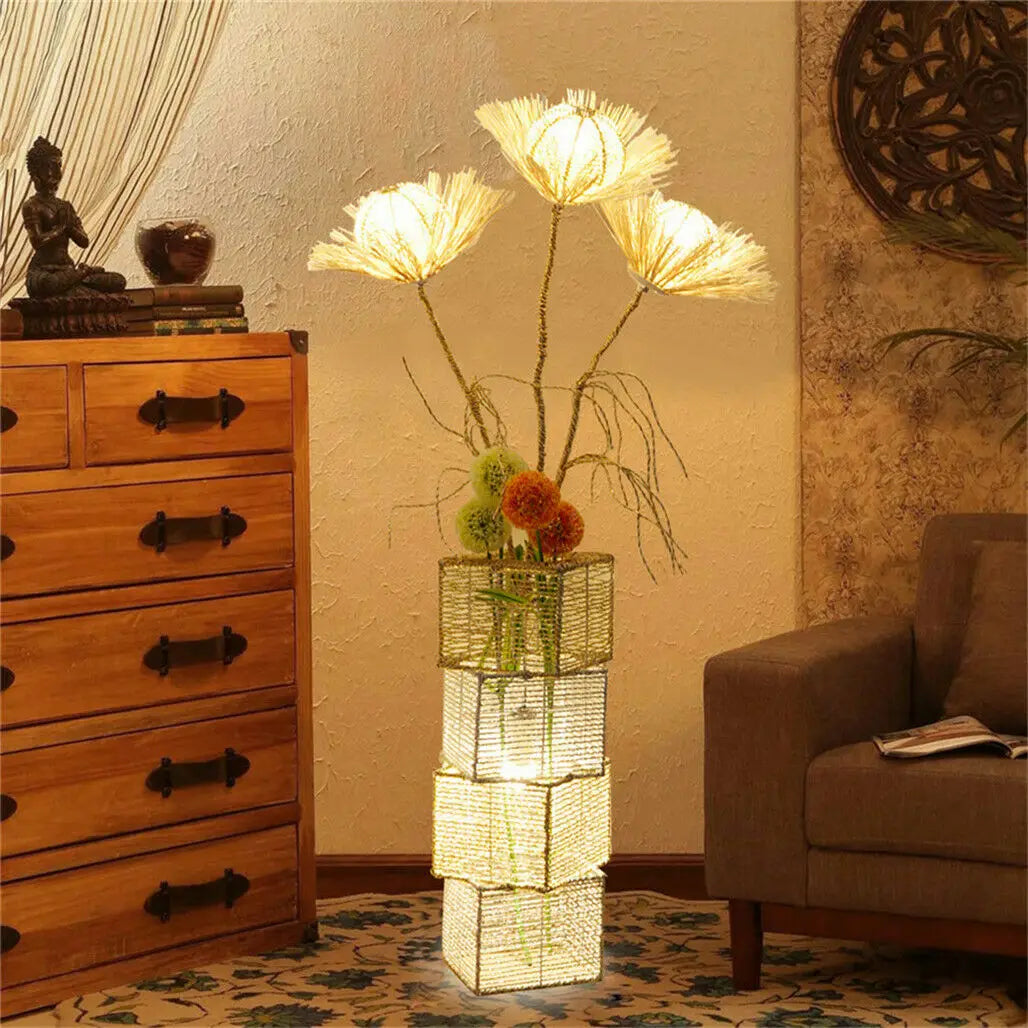 Modern Rattan Floor Lamp With Dimmable LED Night Light