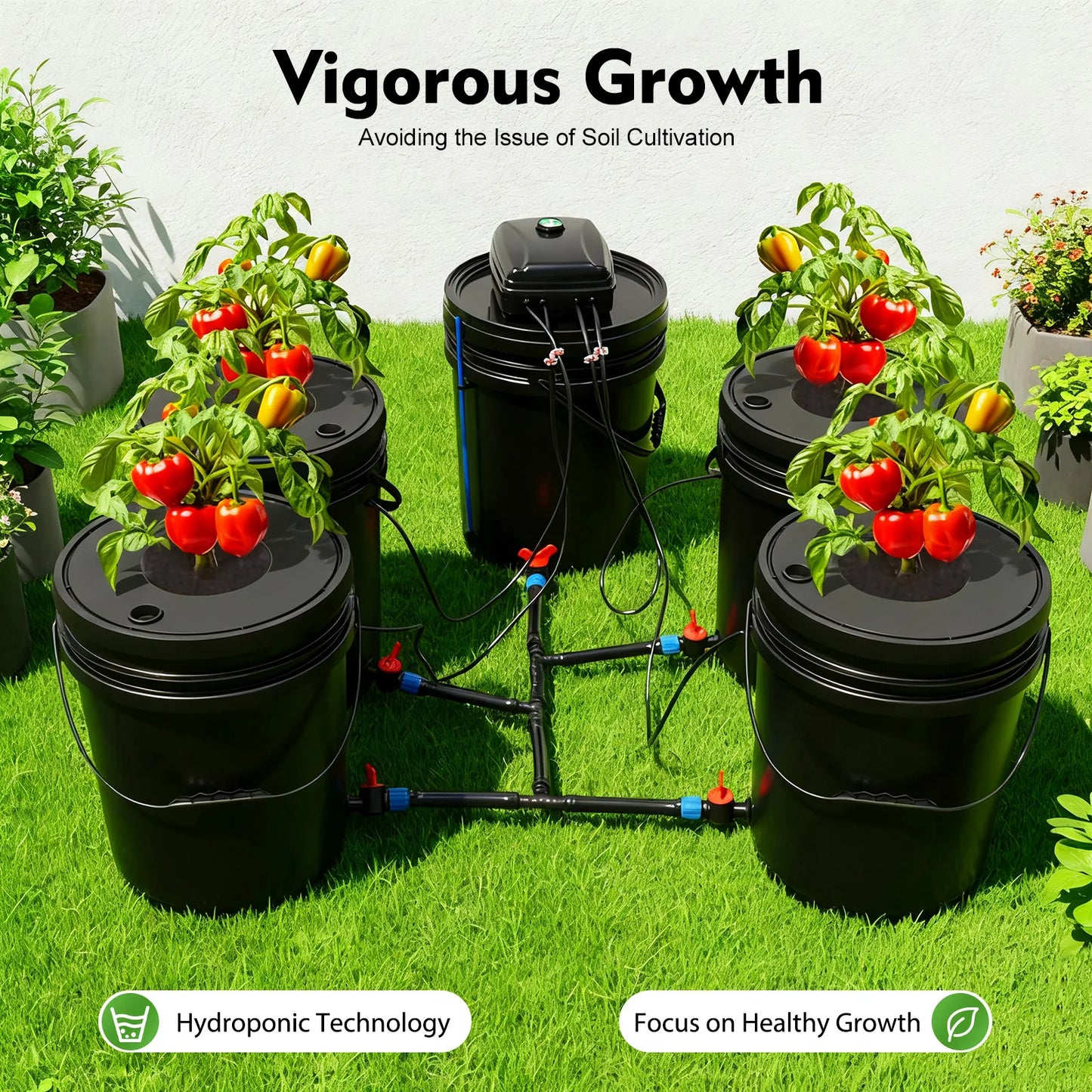 Bymaocar Hydroponics Growing System Kit With Air Pump And Buckets