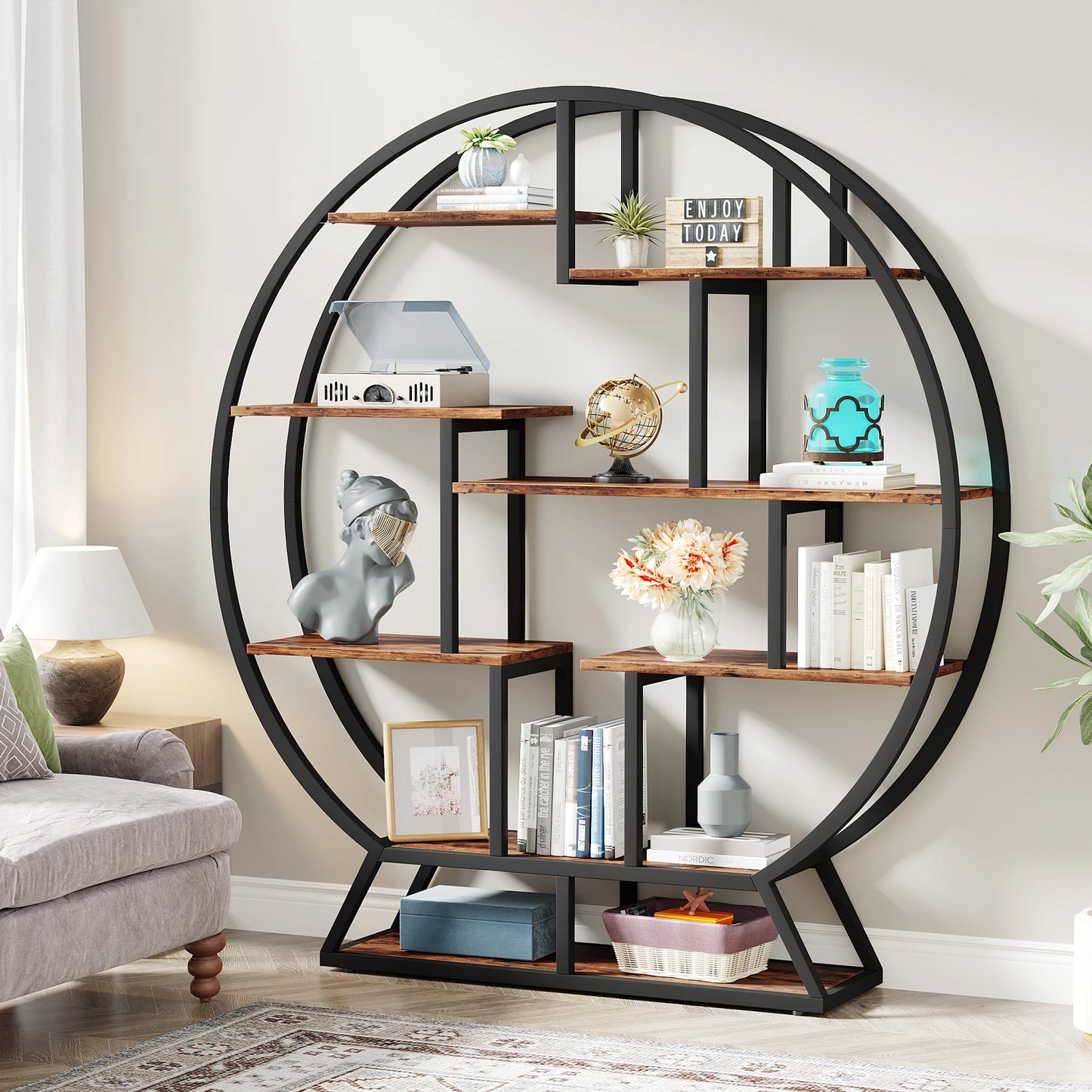 Tribesigns Round Bookshelf Etagere Bookcase With Five Tiers