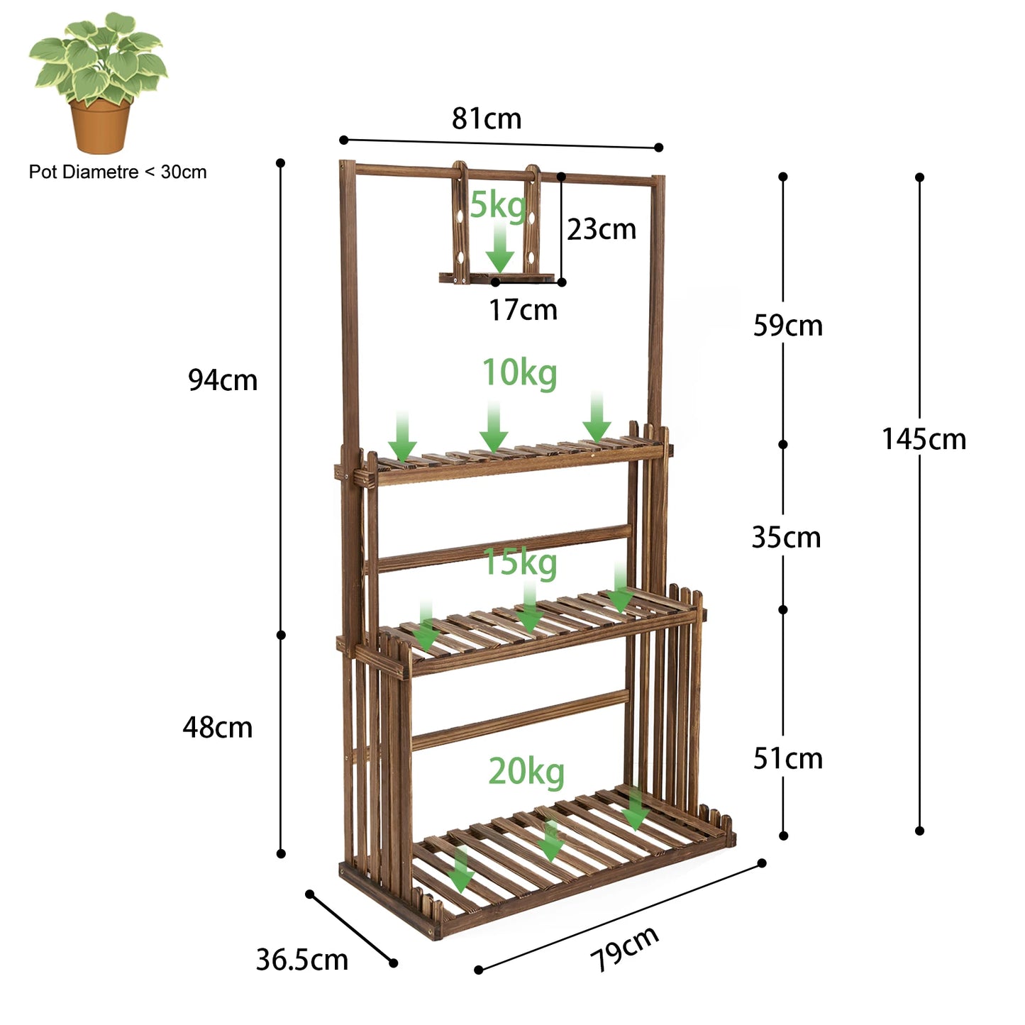 Heavy Duty Hanging Plant Stand Wood Rack For Indoor Outdoor