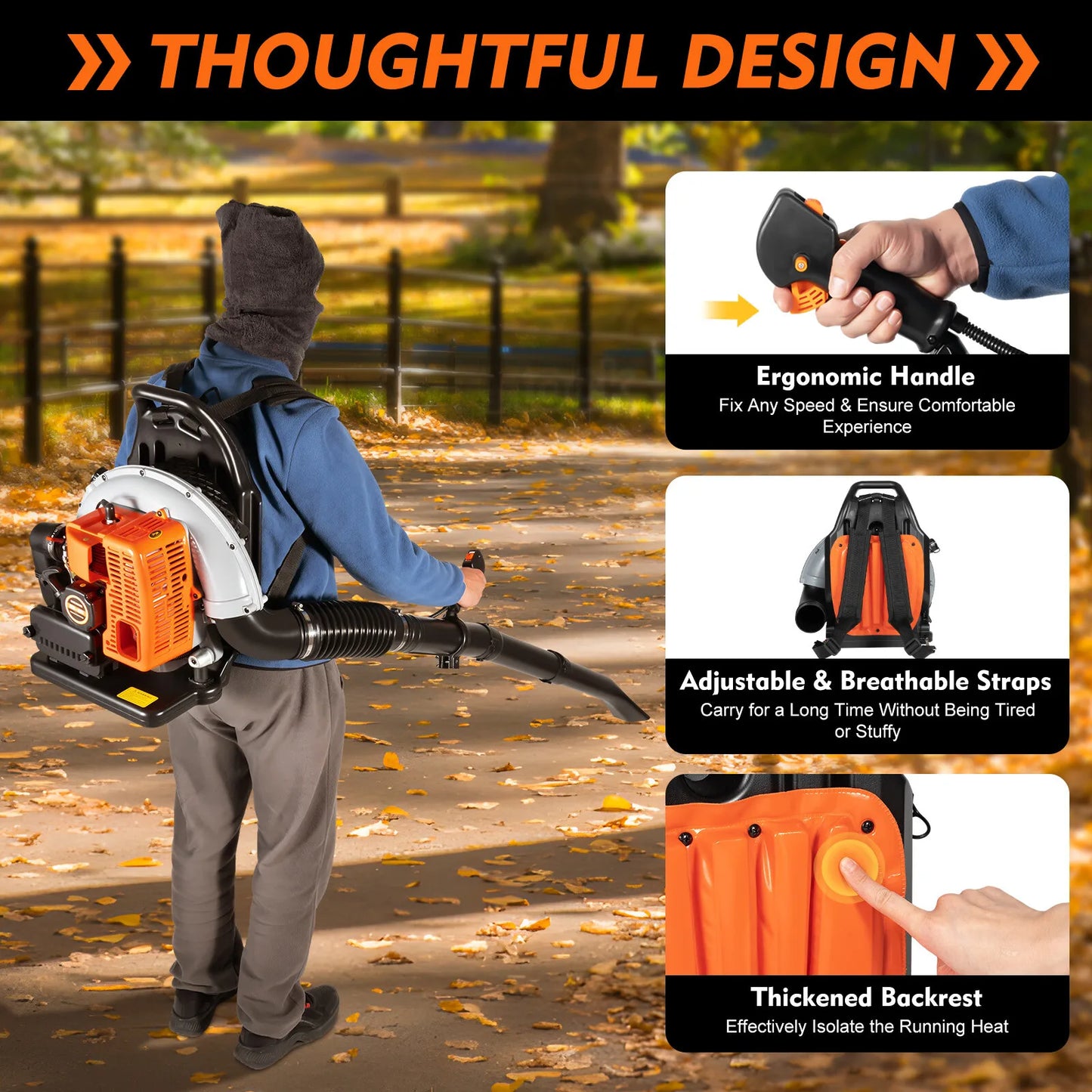 Bymaocar Gas Leaf Blower Backpack Adjustable Speed