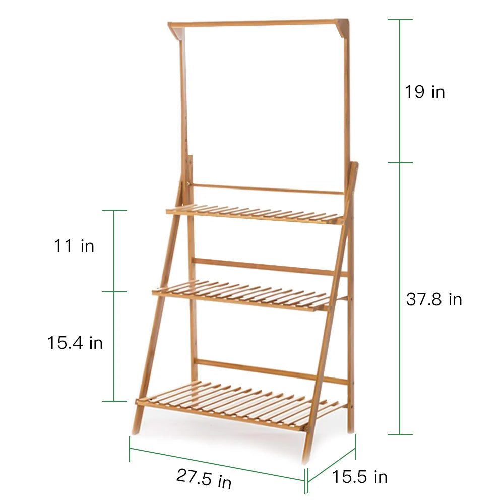 Bamboo 3 Tier Plant Stand Folding Indoor Outdoor Garden Shelf