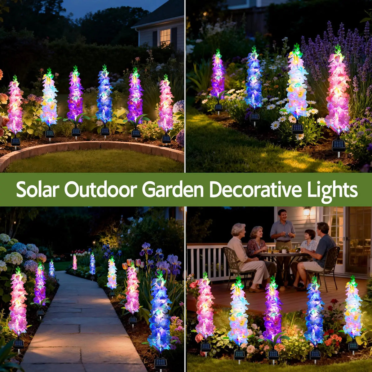 Solar Delphinium Flower Lights Waterproof Outdoor Garden Patio Decor