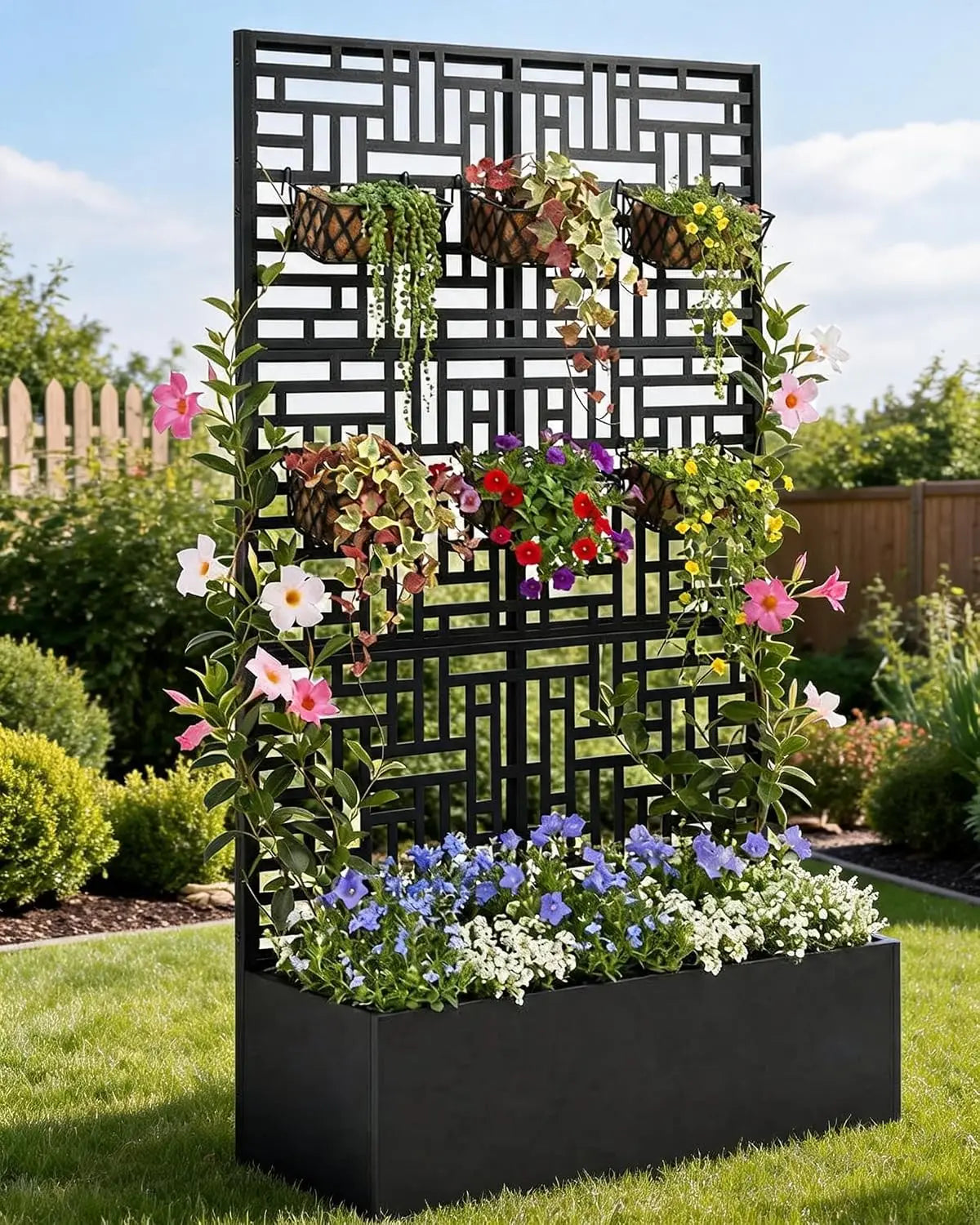 HiMISS Metal Raised Planter Box With Trellis Outdoor Garden
