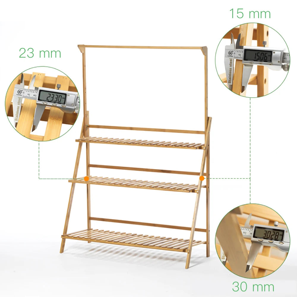 Bamboo 3 Tier Plant Stand Folding Indoor Outdoor Garden Shelf