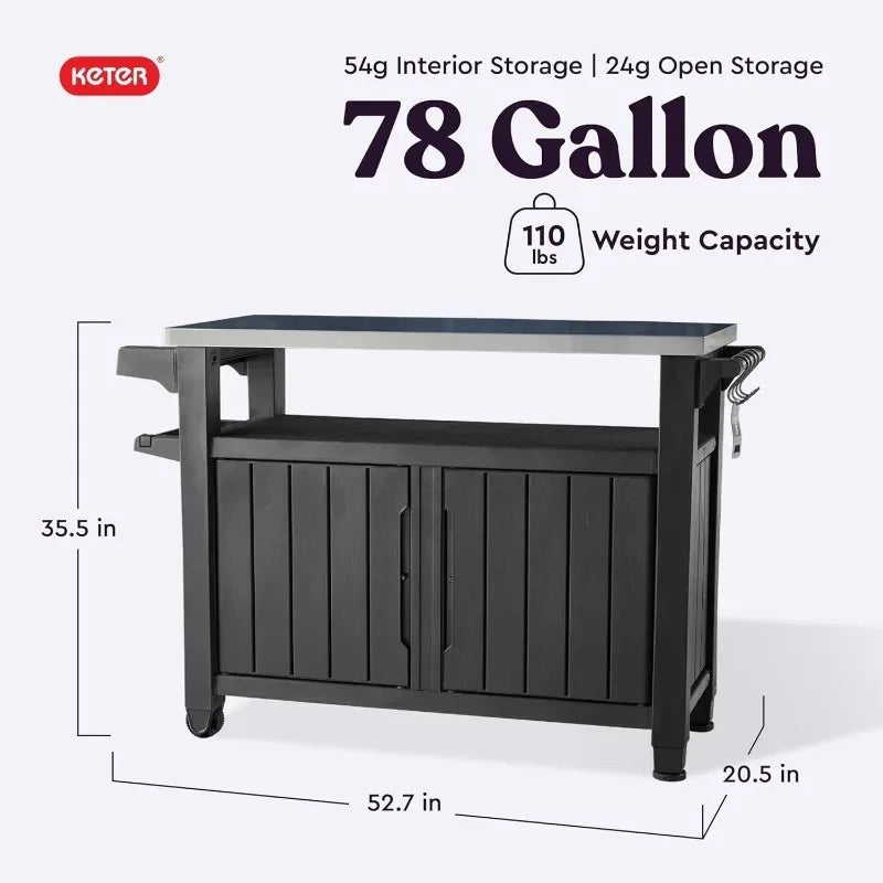 Outdoor Rolling Table Cart For Food Prep Storage Bar Grill