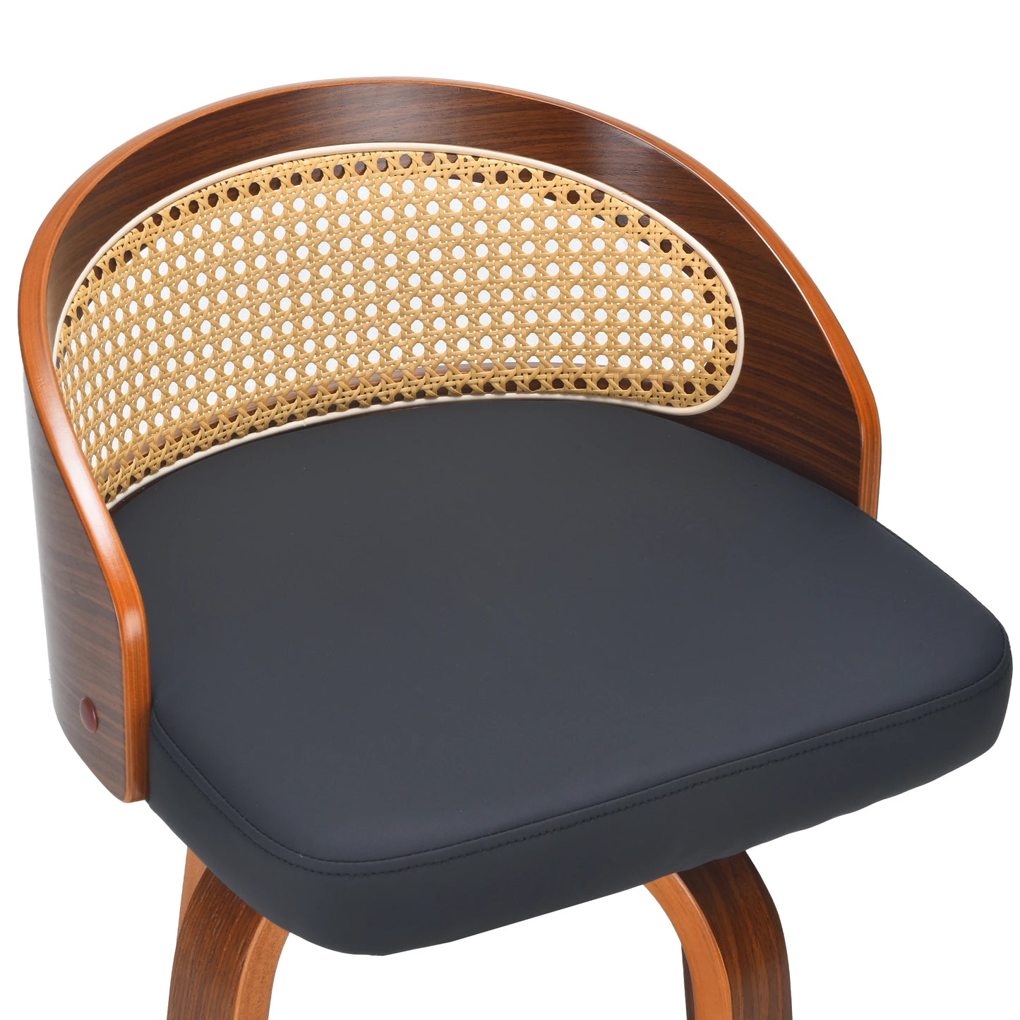 FARINI 2 Bar Stools With Rattan Back And PU Leather