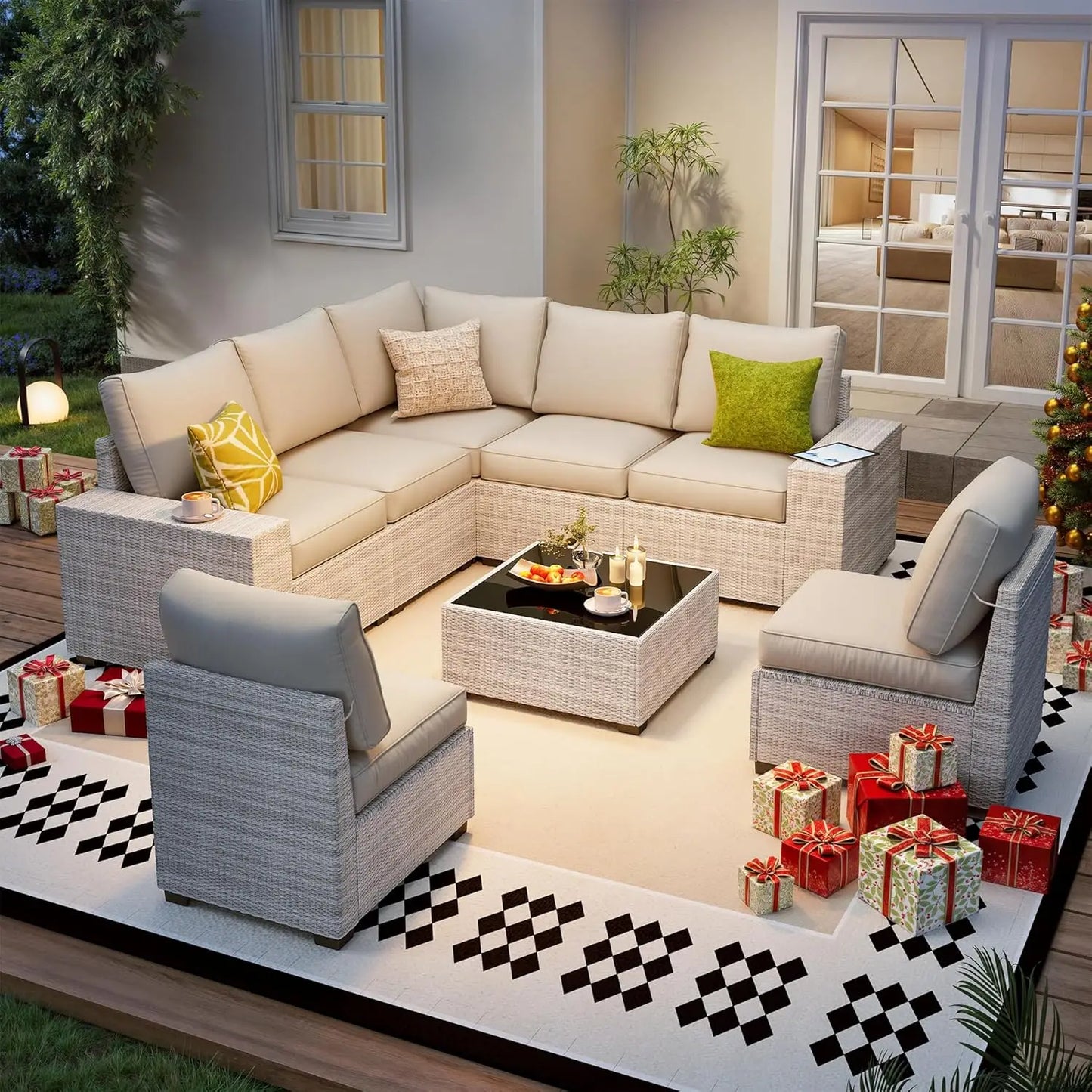 8 Piece Modular Rattan Outdoor Sectional Sofa Set Cushions
