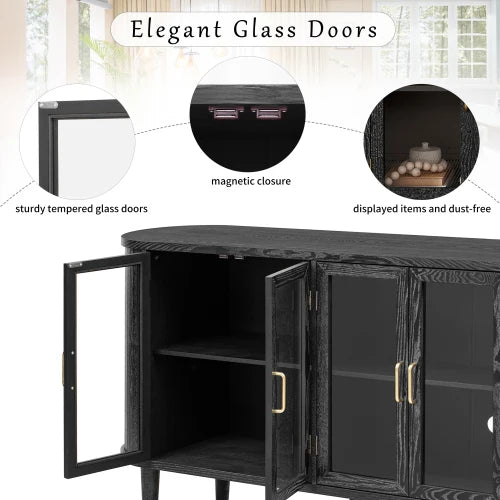 Glass Door Sideboard Storage Farmhouse Wood Buffet Adjustable Shelves