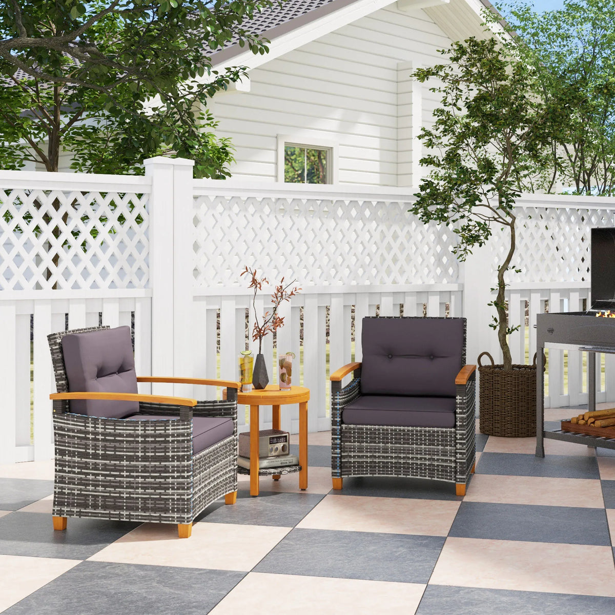 Outsunny Rattan Wicker Patio Bistro Set With Cushions