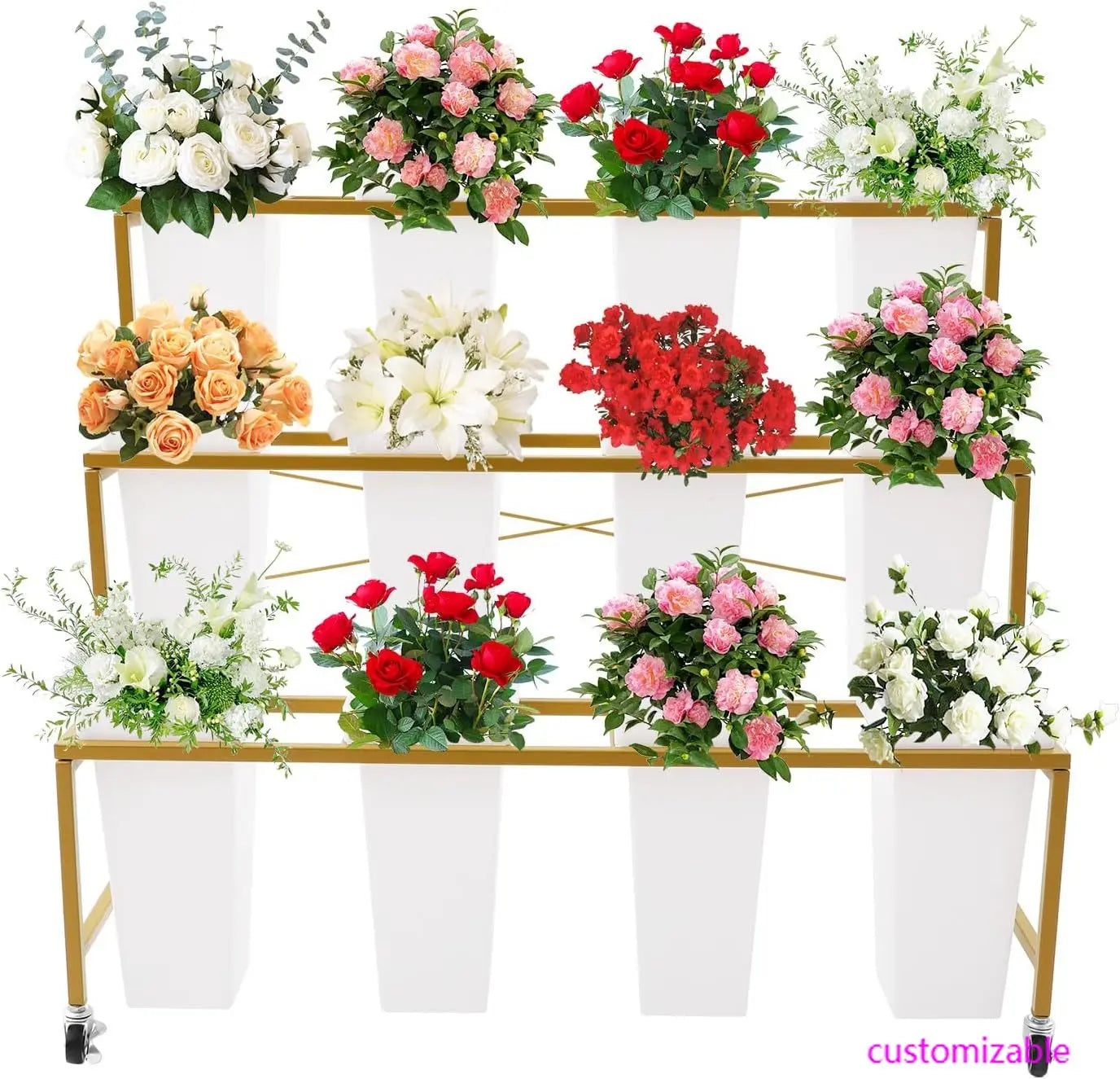 Flower Display Stand With Wheels, 3-Tier Plant Cart, Heavy Duty Indoor