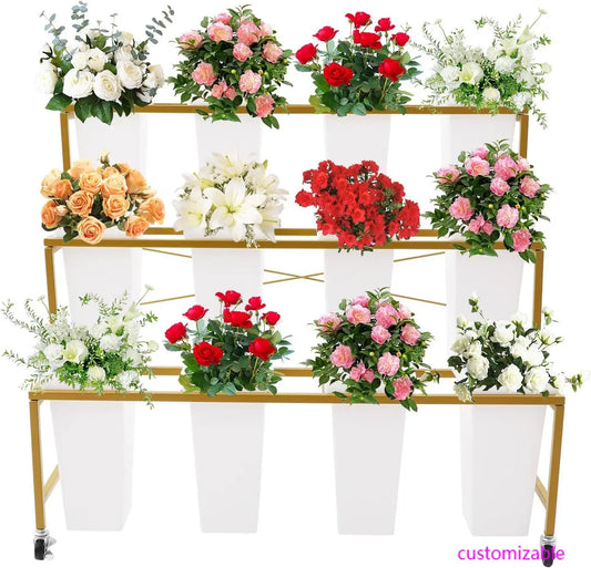 Flower Display Stand With Wheels, 3-Tier Plant Cart, Heavy Duty Indoor