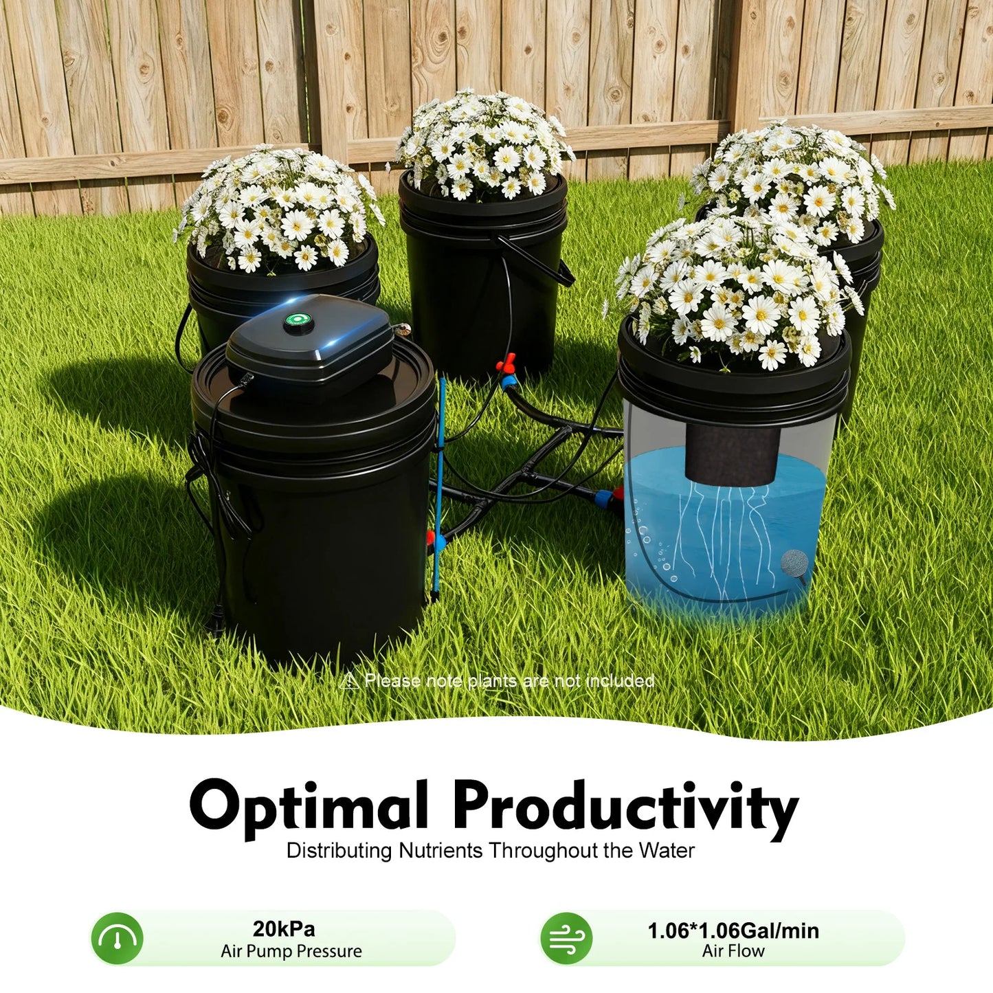 Bymaocar Hydroponics Growing System Kit With Air Pump And Buckets