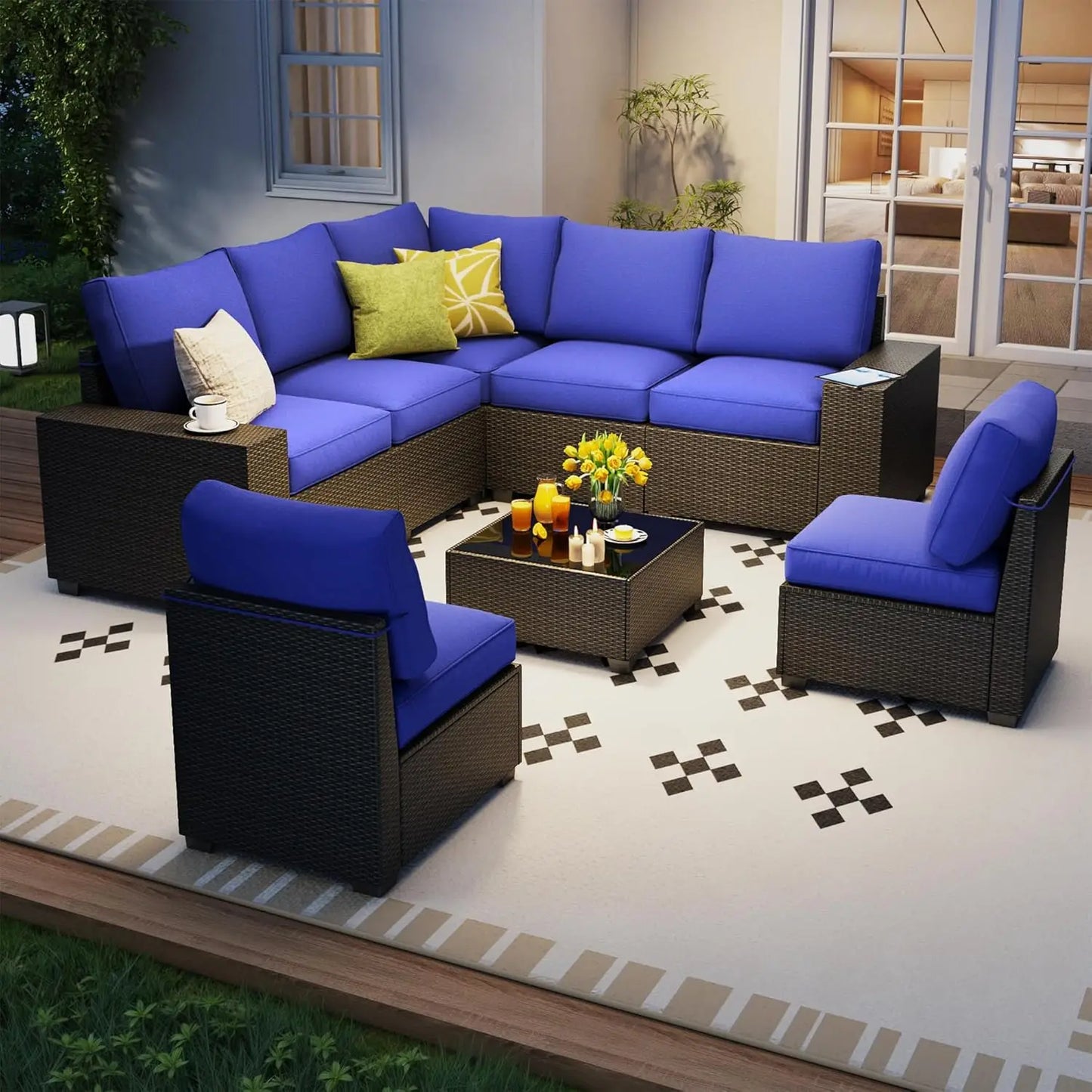 8 Piece Modular Rattan Outdoor Sectional Sofa Set Cushions