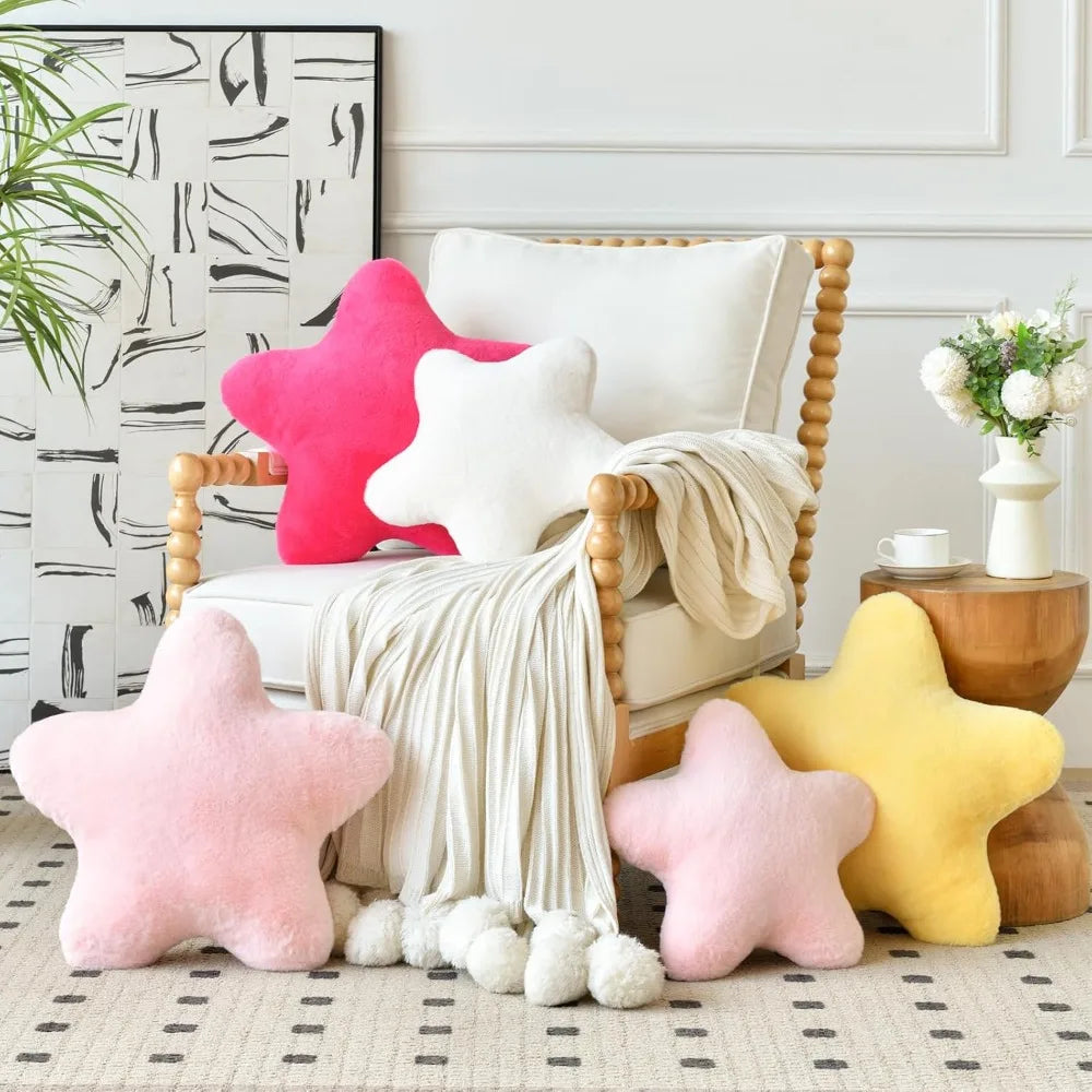 Star Shaped Faux Rabbit Fur Throw Pillow Plush Decorative Pillow